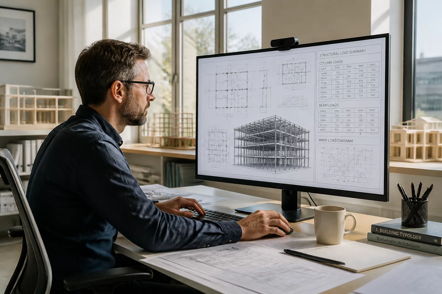Architect inspecting structural phasing schedules in Vectorworks interface